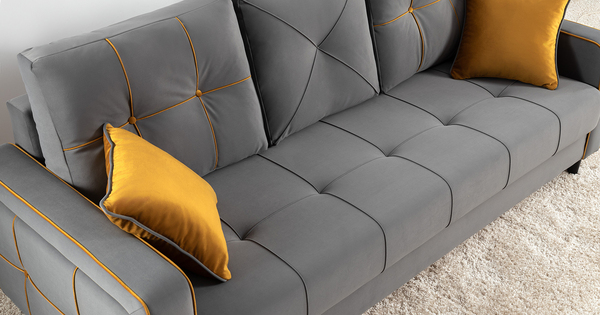 Диван-кровать прямой Черри ТД 287 велюр Irida 21 серый, Эвита умбер горчичный