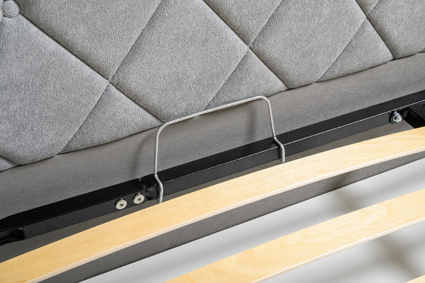 Кровать Марион 140 велюр OCEAN 023 серый с ортопедическим основанием и подъемным механизмом (спальное место 140 х 200)