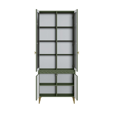 Шкаф-витрина Марион 16.397.02 дымчатый зеленый K521, олива шагрень AG 1050 ПВХ (собирается на любую сторону)