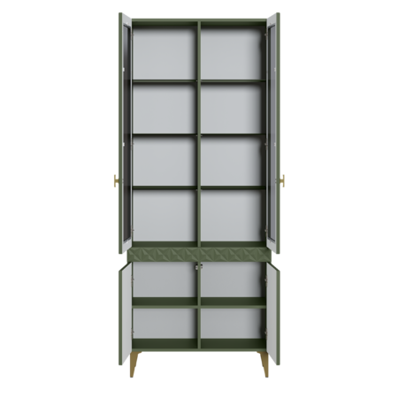 Шкаф-витрина Марион 16.397.02 дымчатый зеленый K521, олива шагрень AG 1050 ПВХ (собирается на любую сторону)
