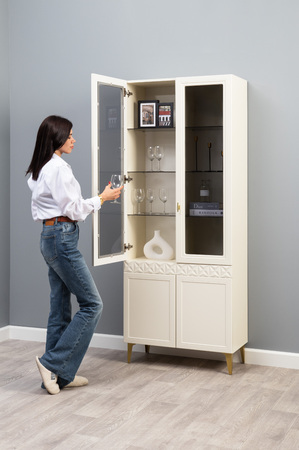 Гостиная Марион композиция 2 слоновая кость С341 PE, слоновая кость 6898 ПВХ, белый PE шагрень (собирается на любую сторону)