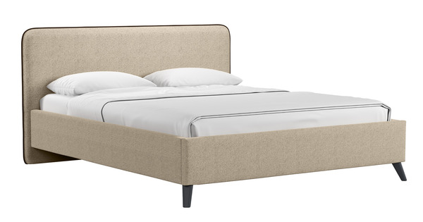 Кровать Миа 160 рогожка бежево-коричневый, кант желтовато-коричневый с ортопедическим основанием и подъемным механизмом