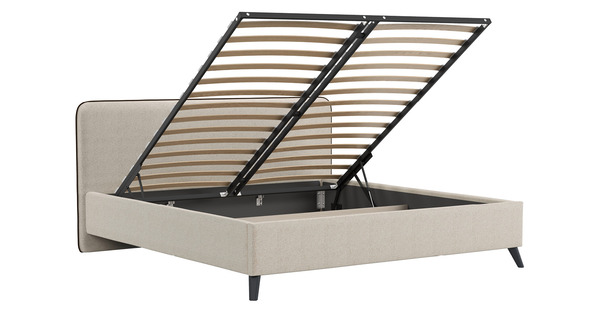 Кровать Миа 180 светло-бежевый, кант желтовато-коричневый с ортопедическим основанием и подъемным механизмом