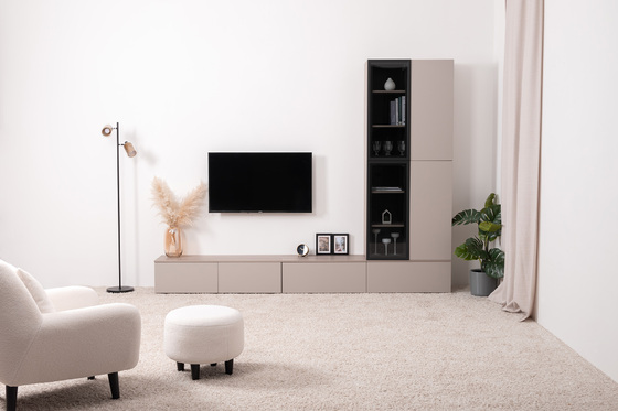 Гостиная Роквуд композиция 1 Эмили Блаш U9135, Крем 2482 ПВХ, закаленное тонированное стекло, собирается на любую сторону