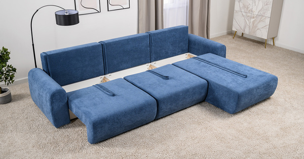 Диван-кровать угловой Тэдди 1504 композиция 3, букле Pique 009 синий, модульная система, сборка на любую сторону